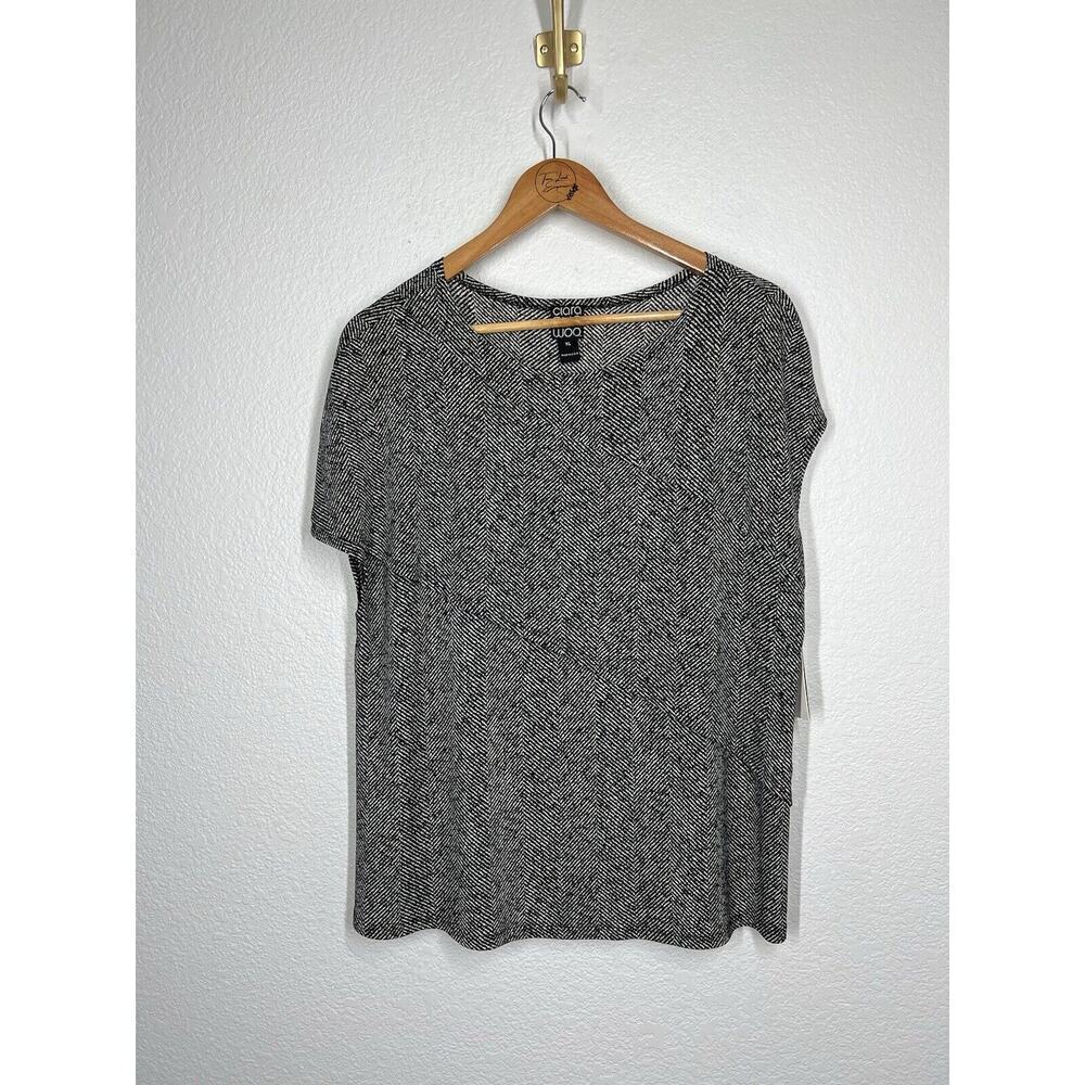 Clara Sun Woo Black White Wrinkle Free Top XL